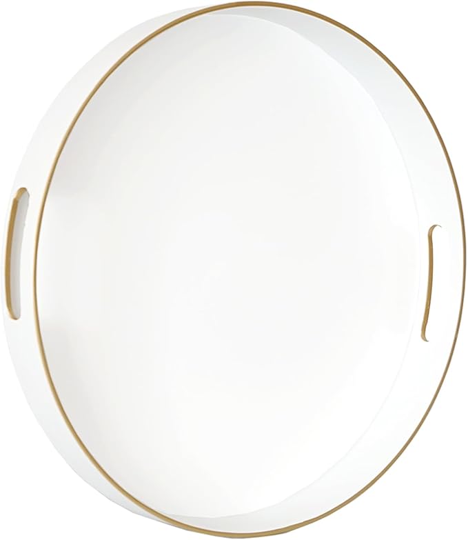 Gifturbo White Round Serving Tray,Decorative Serving Trays with Handles, Coffee Table Tray Ottoman Round Plastic Trays for Living Room, Bathroom