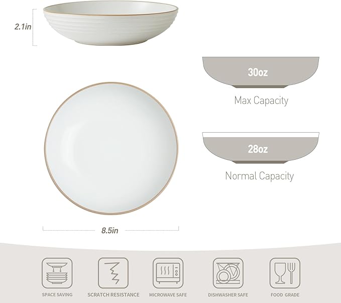 famiware Jupiter Pasta Bowls, 30 OZ Large Salad Bowls Set of 4, Microwave and Dishwasher Safe, Sturdy & Stackable, Serving Bowls for Kitchen, Multi-color