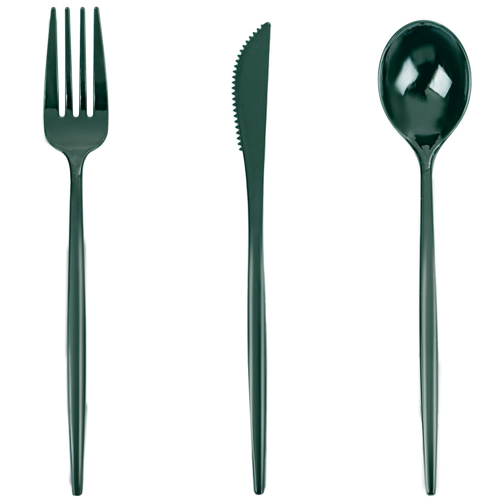 PULOTE 150PCS Black Plastic Silverware Set Disposable - Heavy Duty Black Plastic Cutlery - Black Plastic Utensils Set Include 50 Forks,50 Spoons,50 Knives for Party&Graduation