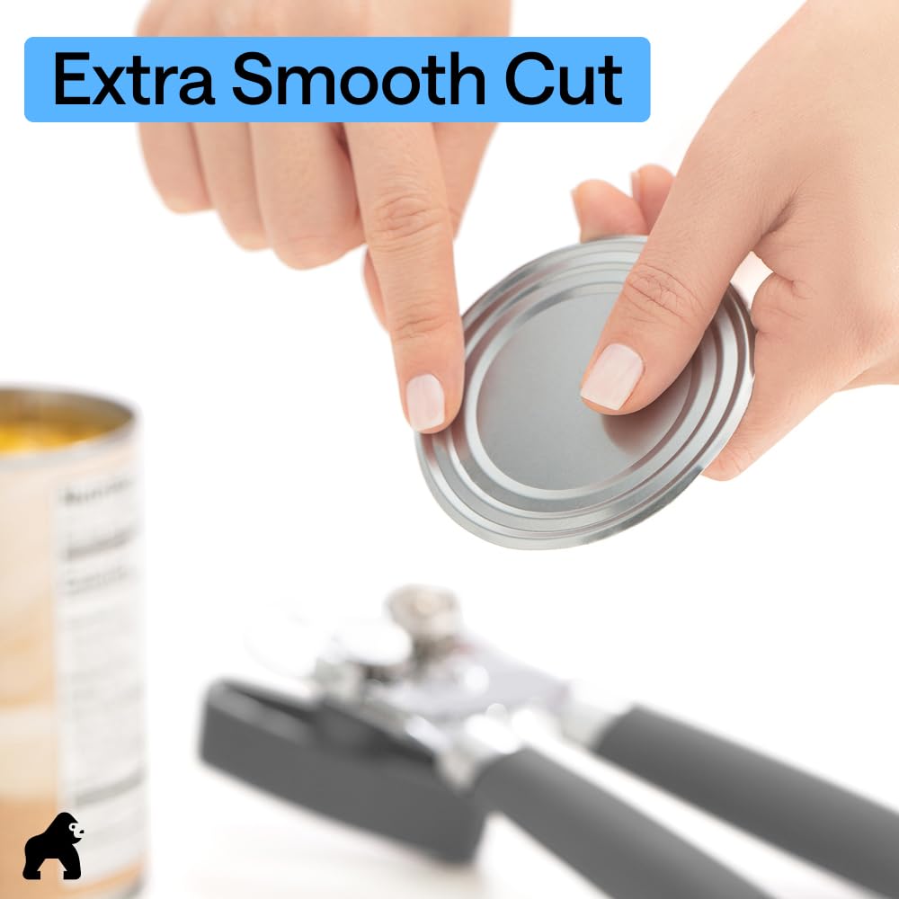 GORILLA GRIP Original Model Stainless Steel Smooth Edge Manual Can Opener and Bottle Openers, US Designed, Comfortable Handle, Oversized Handheld Turn Knob, Multifunctional Kitchen Tool, Gray
