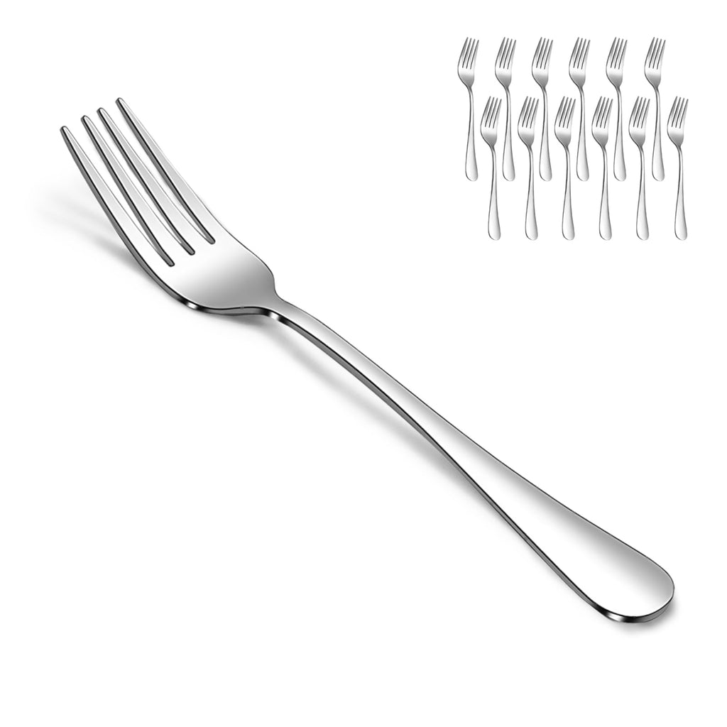 SANTUO Salad Forks Set - 12 Piece Stainless Steel Silverware Forks with Long Handle Use for Home, Restaurant or Camping - Silver 7.3 Inches