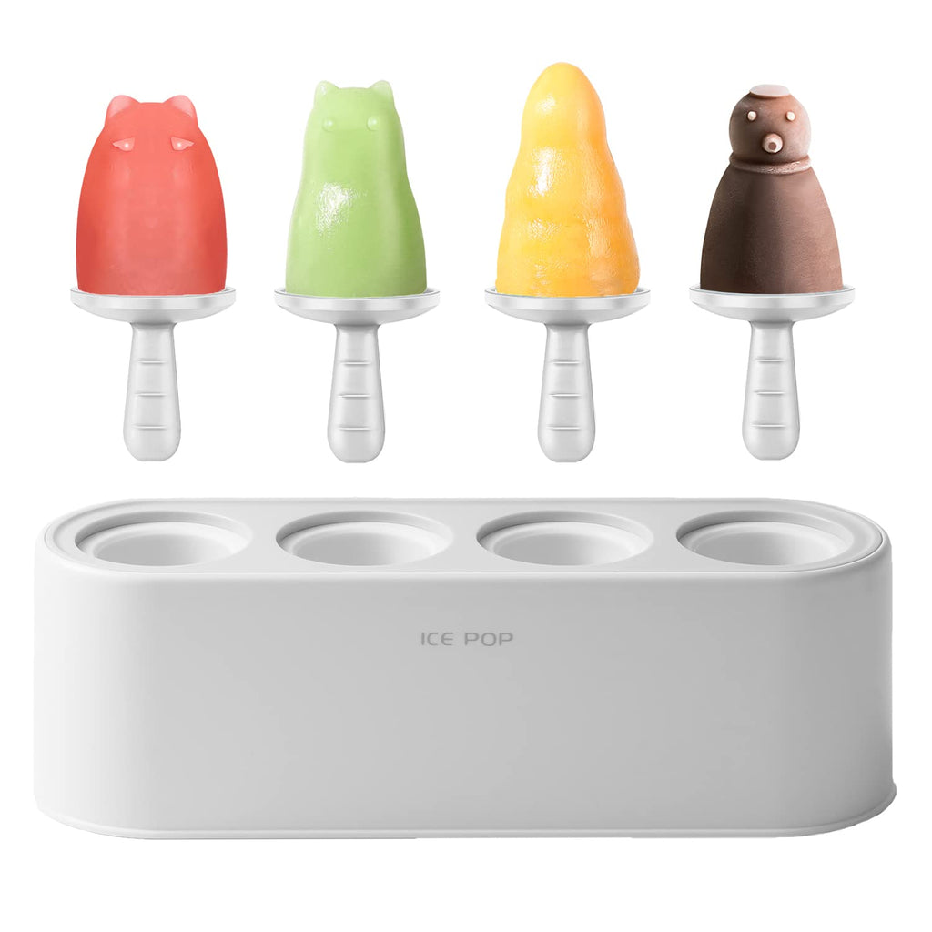 WYOK Popsicle Molds 4-Cavity Silicone Ice Pop Mold (White, Ice World Pops)