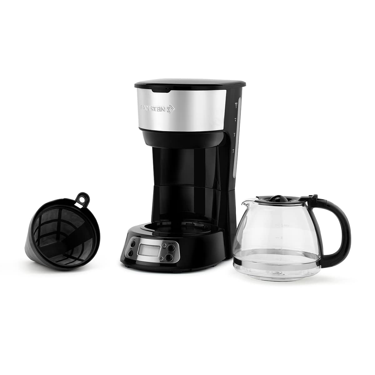 Holstein Housewares 5-Cup Programmable Coffee Maker, 25oz Drip Coffee Machine with Auto Brew Timer, Pause & Serve, Compact Design – Perfect for Home, Office & Dorm Use, Black