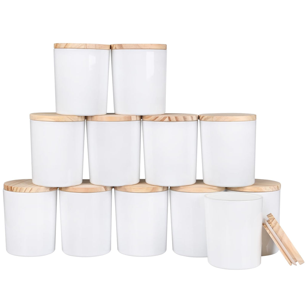 SHOWIN Thick Candle Jars for Making Candles 12 Pcs, 7 OZ Empty Jars with Wood Lids for Candle Making, Sample Container, Clear