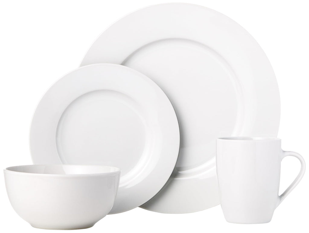 Amazon Basics 16-Piece Porcelain Dinnerware Set, Microwave and Dishwasher Safe, Service for 4, Plates, Bowls and Mugs, White