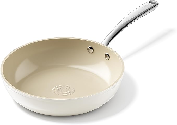 Redchef Ceramic Non Stick Frying Pans, Nonstick Frying Pan Skillet, Ceramic Egg Pan with Stay Cool Handle, Non Toxic Induction Pan for Cooking, PFOA & PFAS Free, Oven & Dishwasher Safe (8" Beige)