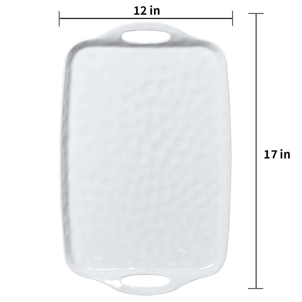 TP Melamine Serving Trays with Handles, 17” x 12”, Set of 2, Pure White