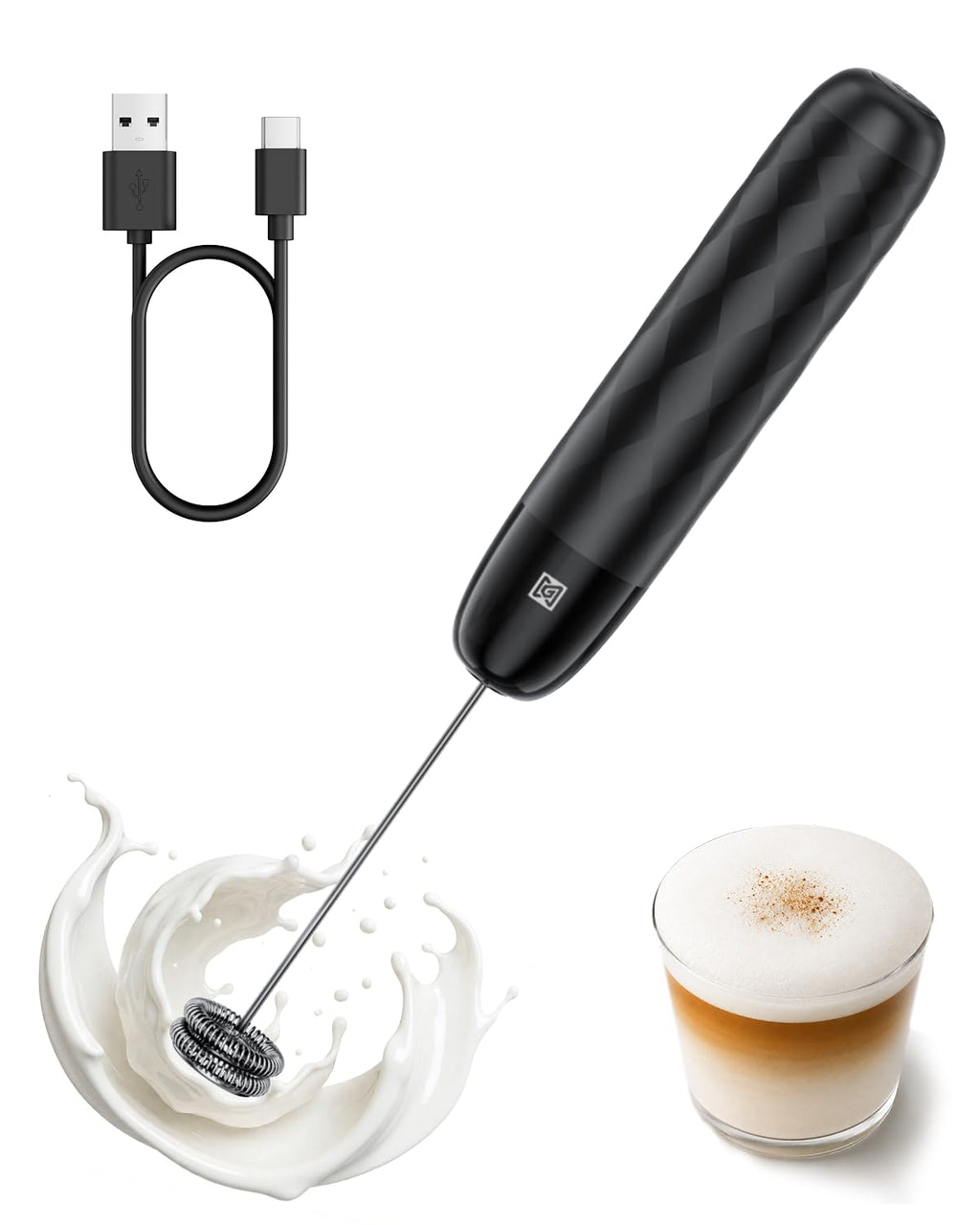 Maestri House Rechargeable Milk Frother, Handheld Electric Foam Maker Detachable Stainless Steel Whisk Drink Mixer Foamer Mini Blender for Matcha, Lattes, Cappuccino, No Stand (White and Silver)