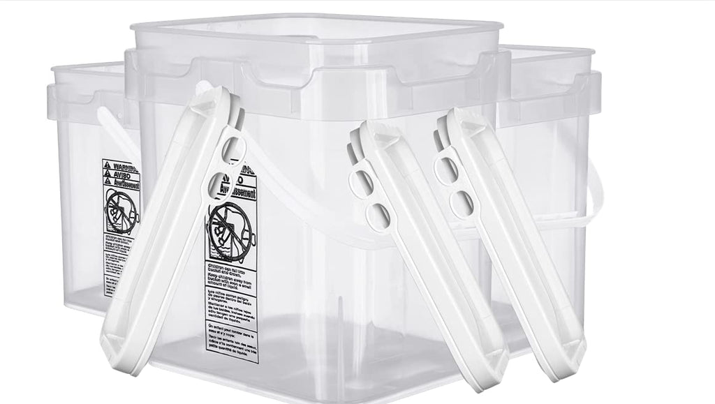 House Naturals Clear Food Grade Made in USA Plastic Bucket with lids, (Pack of 3) (5 Gallon)