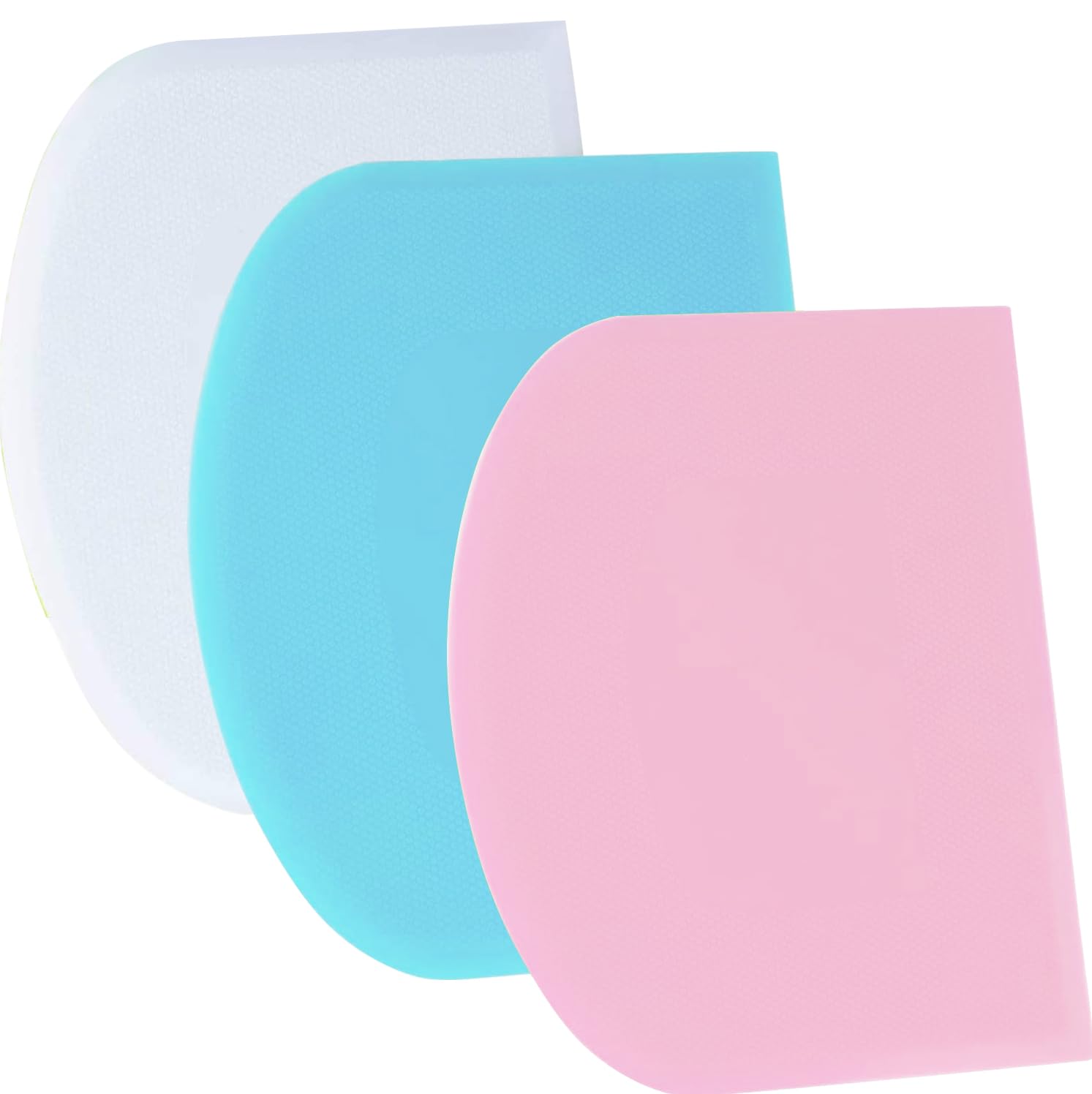 SURDOCA Dough Scraper Bench Scraper - 3P 7.1x4.9" Plastic Flexible Bowl Scraper, Sharp Edge & Angles Cake Scraper. Non-Slip Bakeware Decorating Tools Sculpting & Modeling Tools - Blue+White+Pink