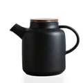 Yundu 1500ml / 50 oz Ceramic Teapot with Infuser & Wood Lid - Matte Black, Loose Leaf Tea Pot with Removable Strainer, Large Capacity