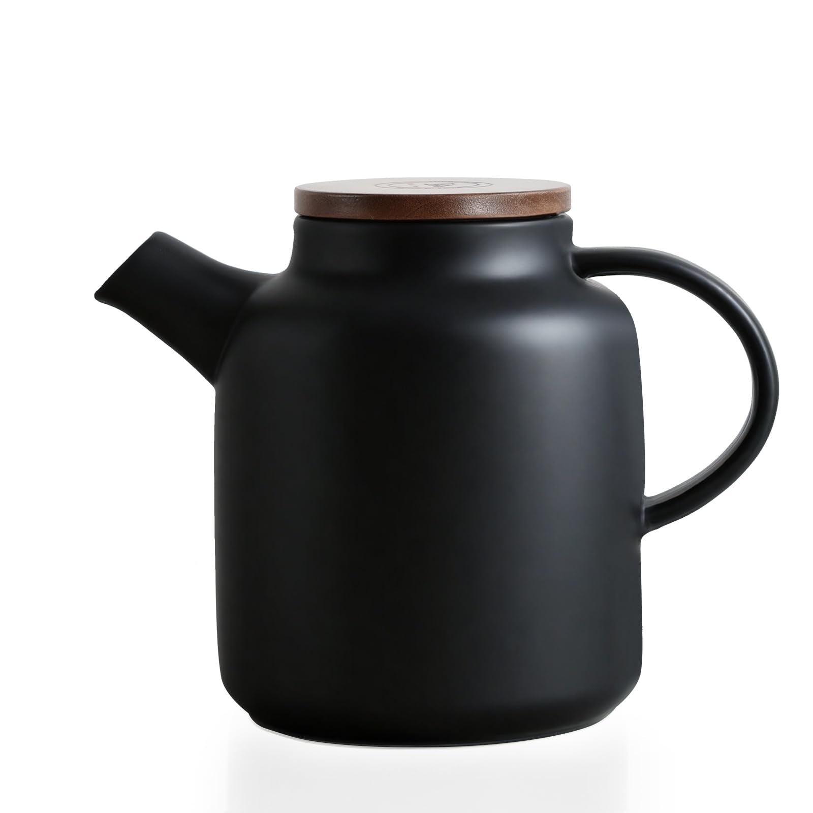Yundu 1500ml / 50 oz Ceramic Teapot with Infuser & Wood Lid - Matte Black, Loose Leaf Tea Pot with Removable Strainer, Large Capacity