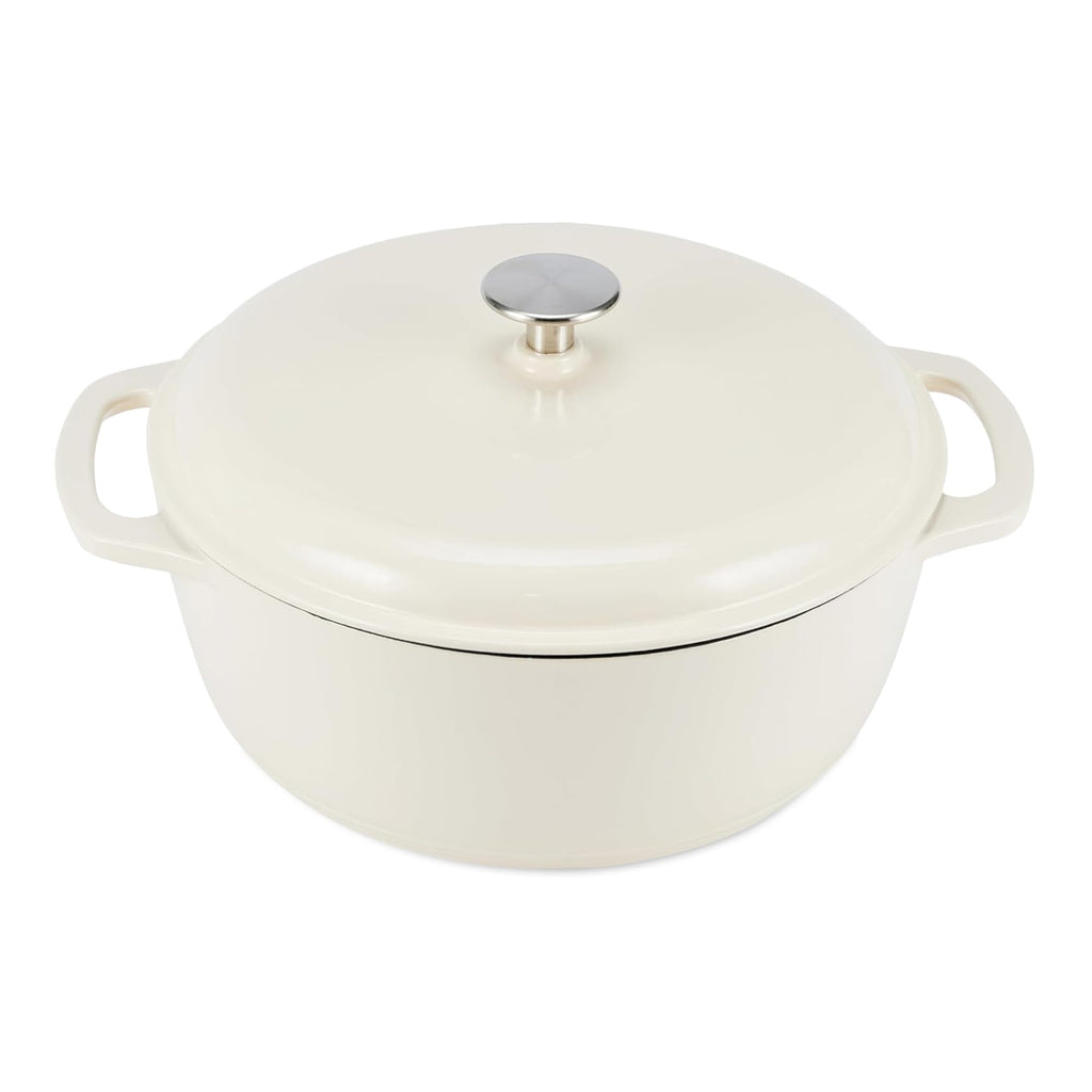 Enameled Cast Iron Dutch Oven Pot with Lid, Round, Dual Handles, Heavy-Duty, Oven Safe for Stews, Roasting, Baking, 6-Quart, Red