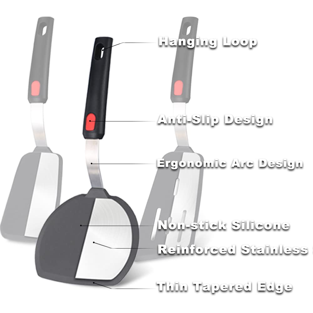 Tenta tenta kitchen Silicone Turner Wide Pancake Spatula Pizza Peel Kitchen Utensil Nonstick Cookware Safe Kitchen Flipper for Griddle Cooking and Baking- 600°F Heat-Resistant Rubber Egg Spatulas.