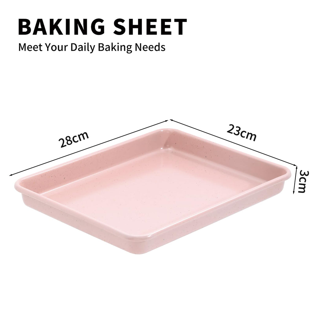 Toaster Oven Pans Set of 2, Shinsin 11-Inch Nonstick Baking Sheet Pans and Trays, 1/8 Thicker Replacement Small Baking Tray Accessories for Cookie, Non Toxic and Easy Clean and Diswasher Safe, Pink