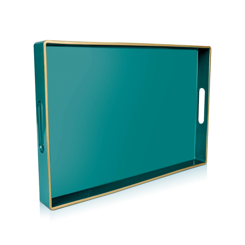 Gifturbo Teal Serving Tray,Rectangular Serving Trays with Handles, Plastic Coffee Table Tray Decorative Tray for Ottoman,Living Room, Bathroom, 15.7” x 10.2” x1.37”