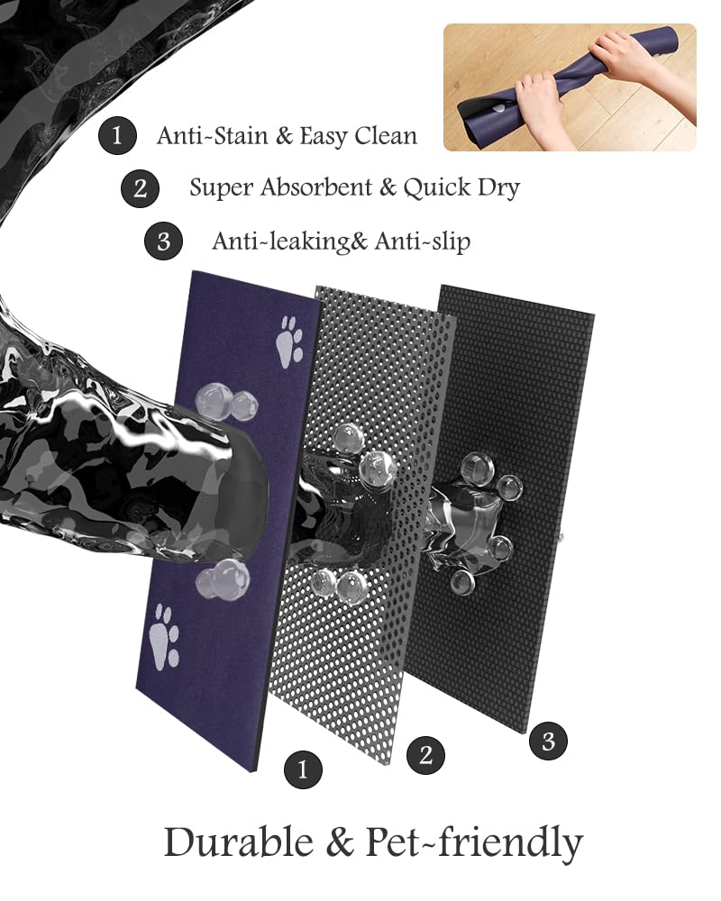 Pet Feeding Mat-Absorbent Dog Mat for Food and Water Bowl-No Stains Quick Dry Water Dispenser Mat-Dog Accessories Pet Supplies-Bowl for Messy Drinkers（Navy,12"x19"
