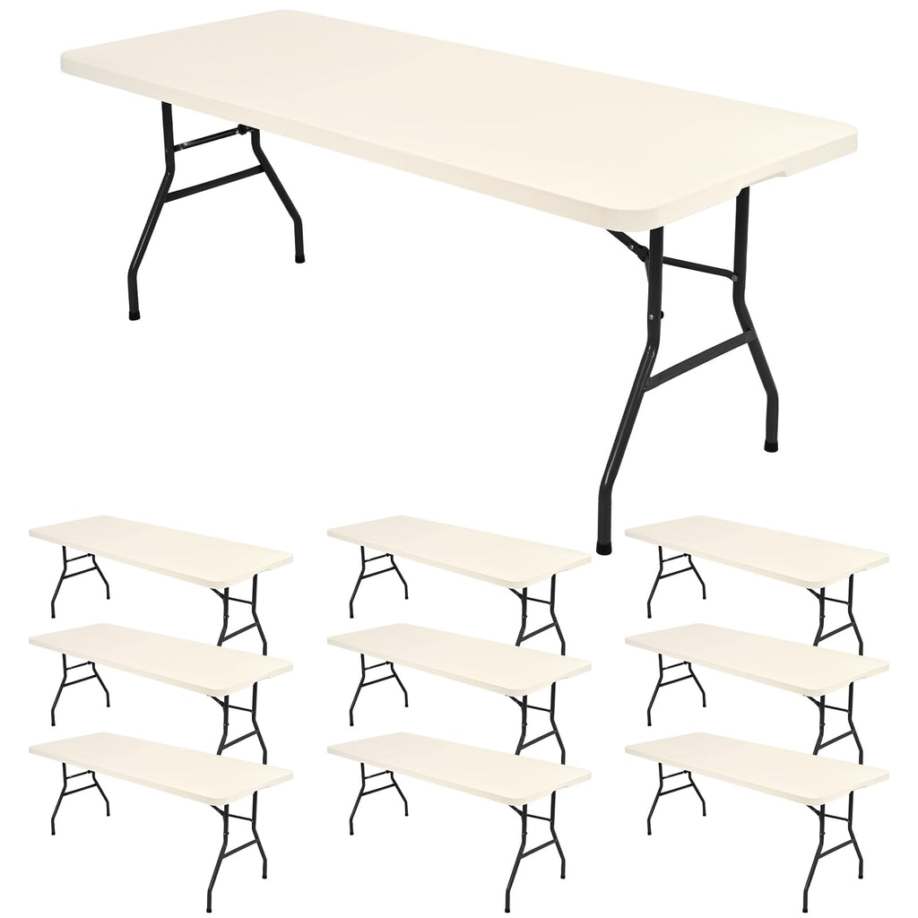 10 Pack Fitted Tablecloth for 8 Foot Rectangle Tables, Ivory Elastic Outdoor Picnic Table Cover, Washable Stretch Folding Table Cloths 8 ft for Camping Party Patio Kitchen Banquet, 30" W x 96" L