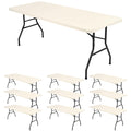 10 Pack Fitted Tablecloth for 8 Foot Rectangle Tables, Ivory Elastic Outdoor Picnic Table Cover, Washable Stretch Folding Table Cloths 8 ft for Camping Party Patio Kitchen Banquet, 30" W x 96" L
