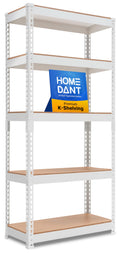 HOMEDANT 5 Tier Laminated White Boltless Metal Shelving Unit Adjustable Garage Storage Utility Rack Heavy Duty Shelves Organization Multipurpose Shelf Warehouse Pantry 28" W x 12.3" D x 59.5" H 1Pack