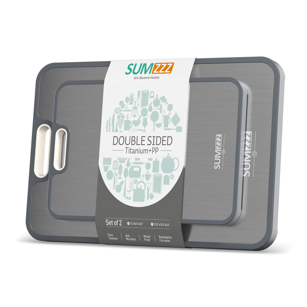 Titanium Cutting Board, Double Sided Food Grade Pure Titanium/PP, Cutting Board for Kitchen, Easy to Clean Large Size [18”*12.5”+15.5”*10.5”+12”*8.5”]
