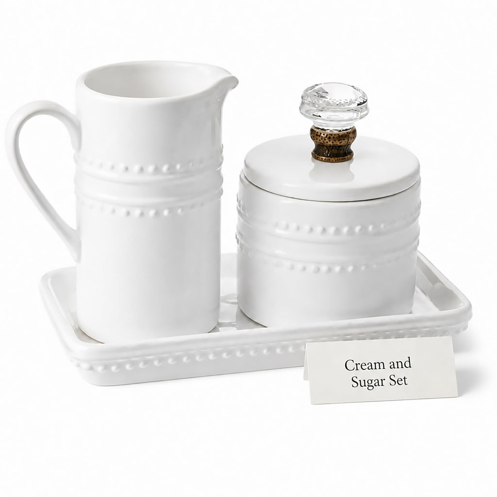 Mud Pie 47800002 Farmhouse Inspired Vintage Doorknob Cream and Sugar Set, One Size, White