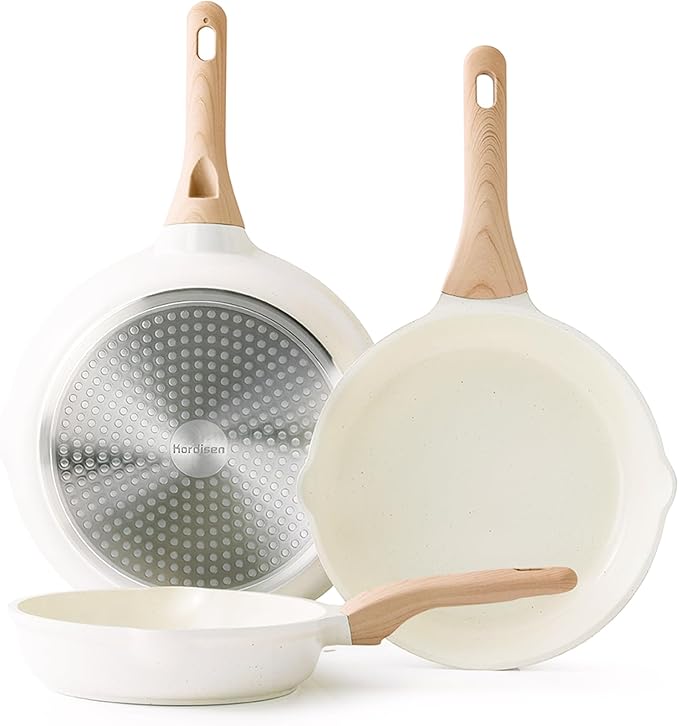 Kordisen Nonstick Ceramic Frying Pan Set, Healthy Non Toxic Cooking Pan, Stay-Cool Handle, Induction Compatible, PFOA & PFAS Free