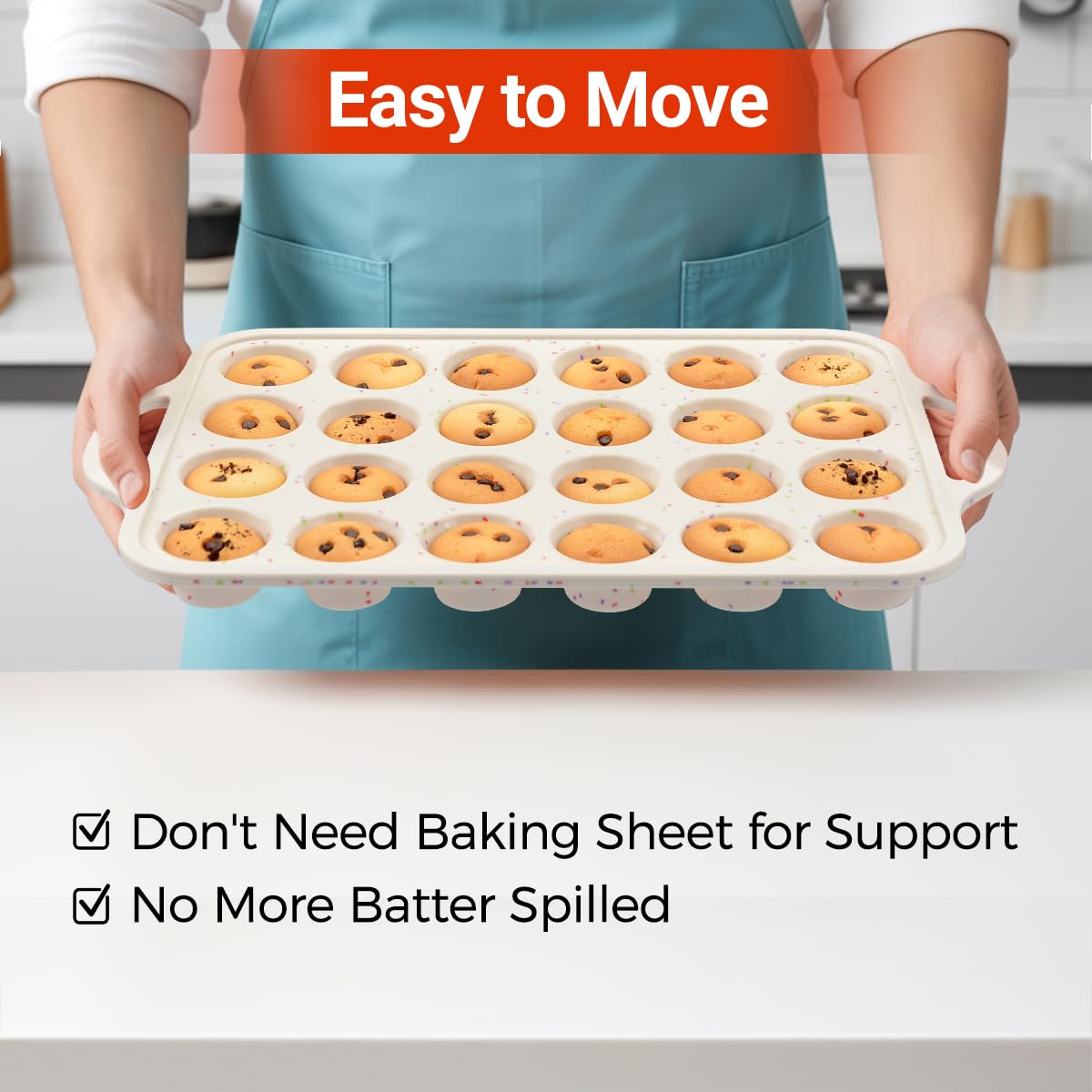 CAKETIME Mini Cupcake Pans, Metal Reinforced Frame Silicone Mini Muffin Pan Nonstick 24 Cups Easy to Handle for Baking Muffins, Cupcakes, Egg Bites 1 Pack