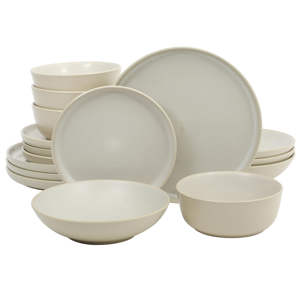 Gibson Elite Mayfair Bay 16-Piece Embossed Double Bowl Dinnerware Set, Service for 4 – Blue Stoneware Plates and Bowls