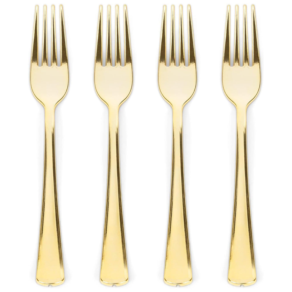 Prestee Set of 100 Rose Gold Plastic Forks Disposable - 7-in Heavy-Duty Fork Flatware - Bulk Pack Fancy Silverware - Sturdy Pink Cutlery for Weddings, Birthday Parties, Buffets, Catering and Events