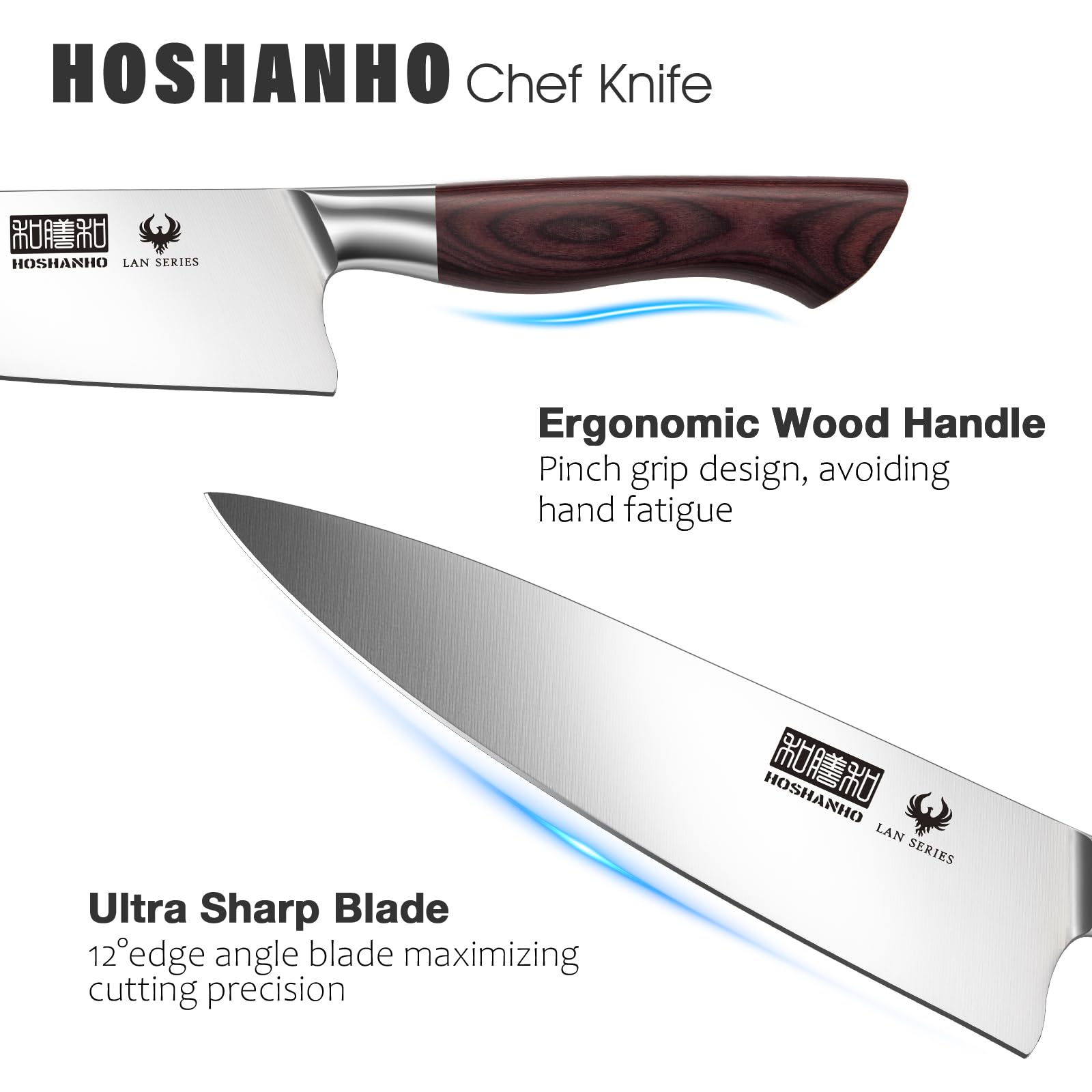 HOSHANHO 8 Inch Chef Knife for Cooking, Super Sharp High Carbon Stainless Steel Kitchen Knife, Professional Japanese Knife with Durable Wood Handle