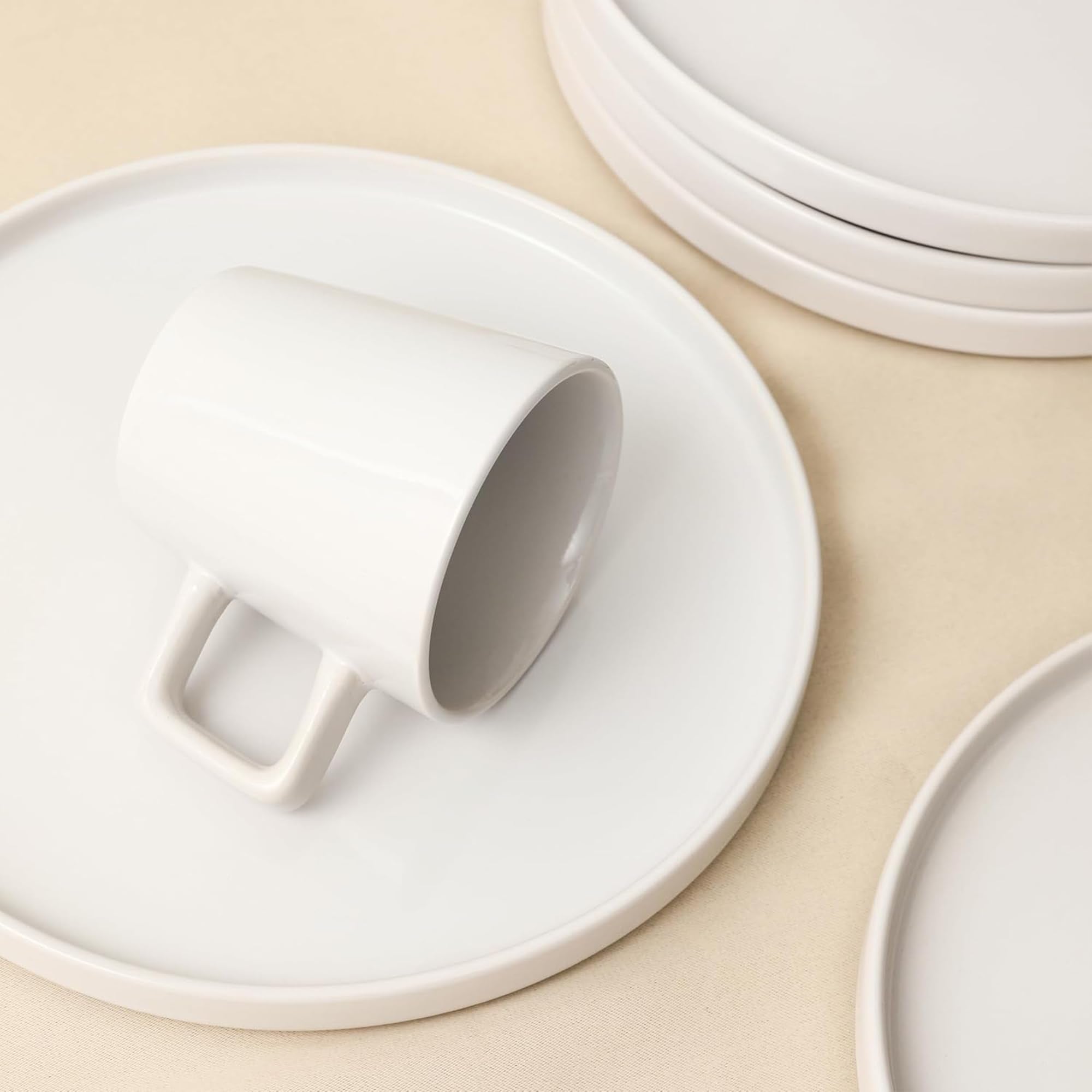 Stone Lain Celina Modern Stoneware 16-Piece Dinnerware Set, Plates and Bowls Set, White Glossy, Dish Set Service For 4