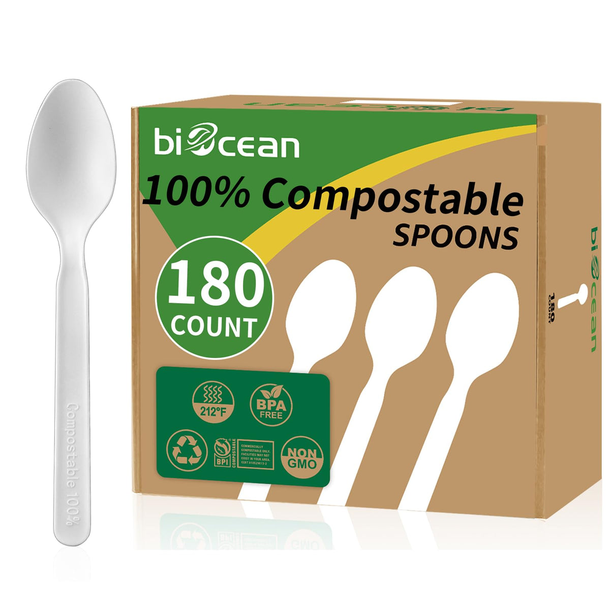 Biocean 100% Compostable Forks 60 Count Disposable Forks Heavy Duty Utensils Set Fork Silverware Eco Friendly Flatware Plastic Free for Party Camping Picnics Wedding-Ivory White