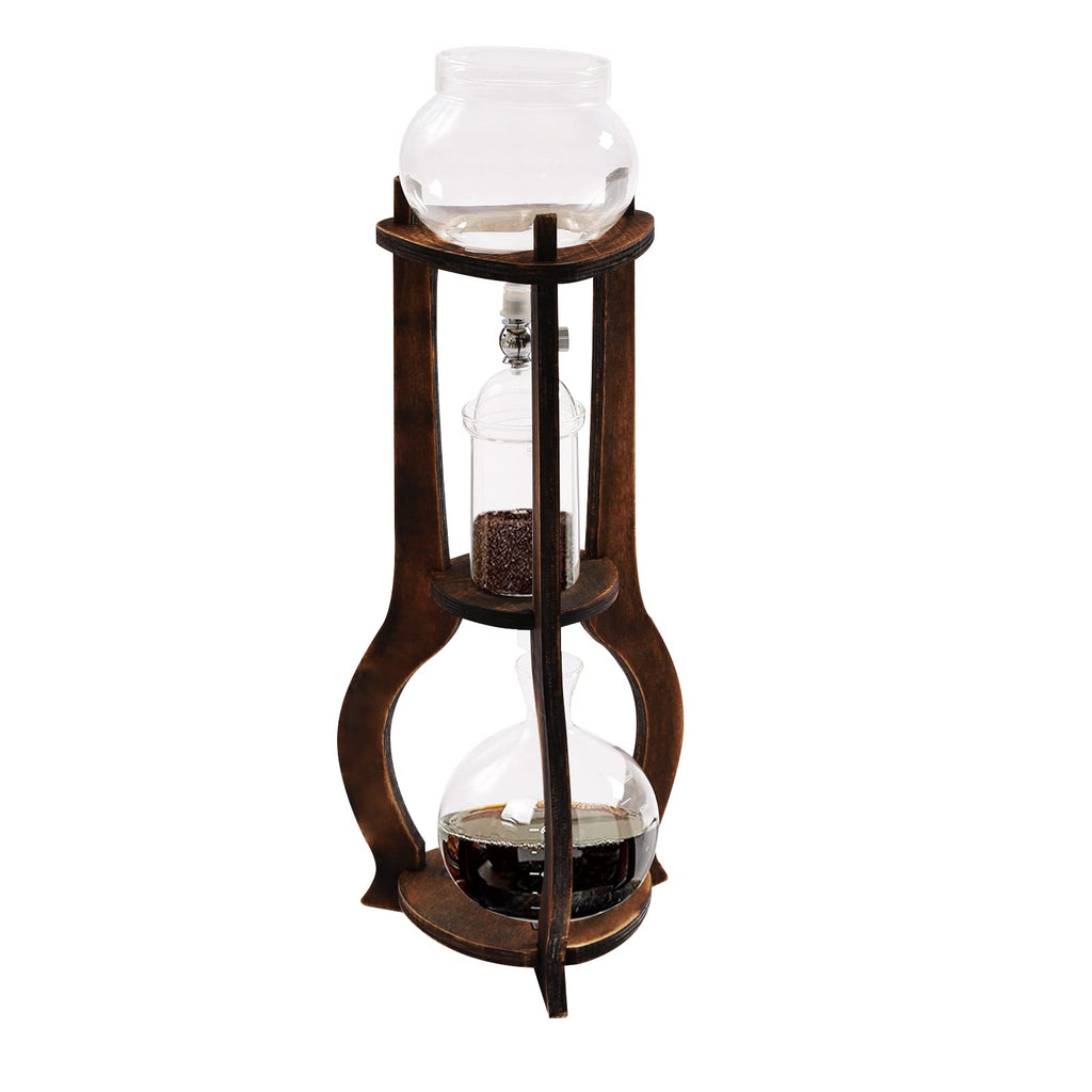 Uphilltool Cold Brew Drip Coffee Maker, 600ml/20.29 Ice Coffee Brewer Machine Cold-Drip Coffee Tower with Glass Container Wood Stand for Home Office
