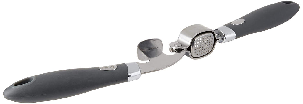 Tovolo Garlic Press Stainless Steel Mincer and Crusher Squeeze Silicone Comfort Grip, Dishwasher Safe, Removable Chamber for Easy Clean, One Charcoal