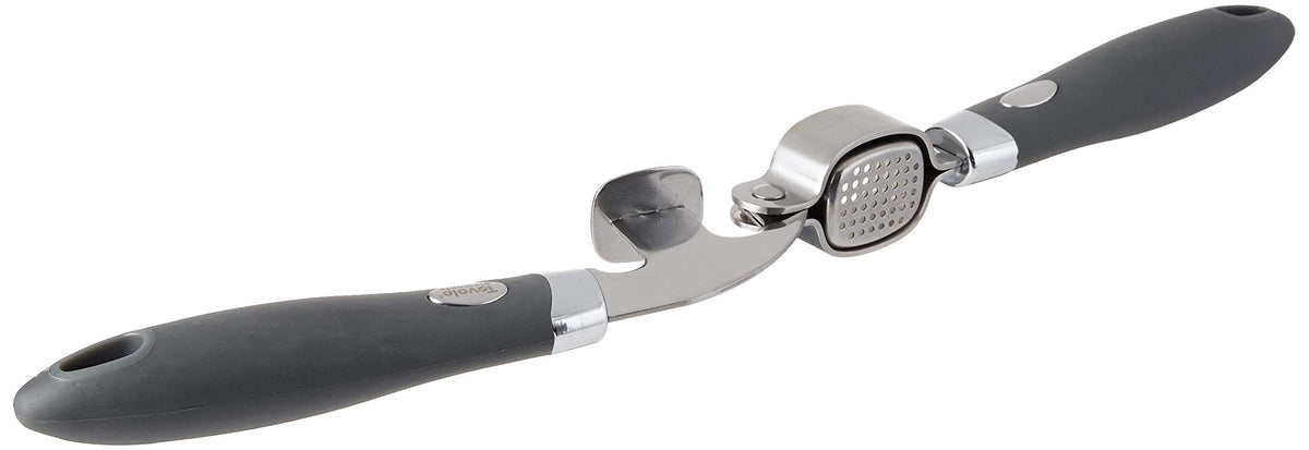Tovolo Garlic Press Stainless Steel Mincer and Crusher Squeeze Silicone Comfort Grip, Dishwasher Safe, Removable Chamber for Easy Clean, One Charcoal