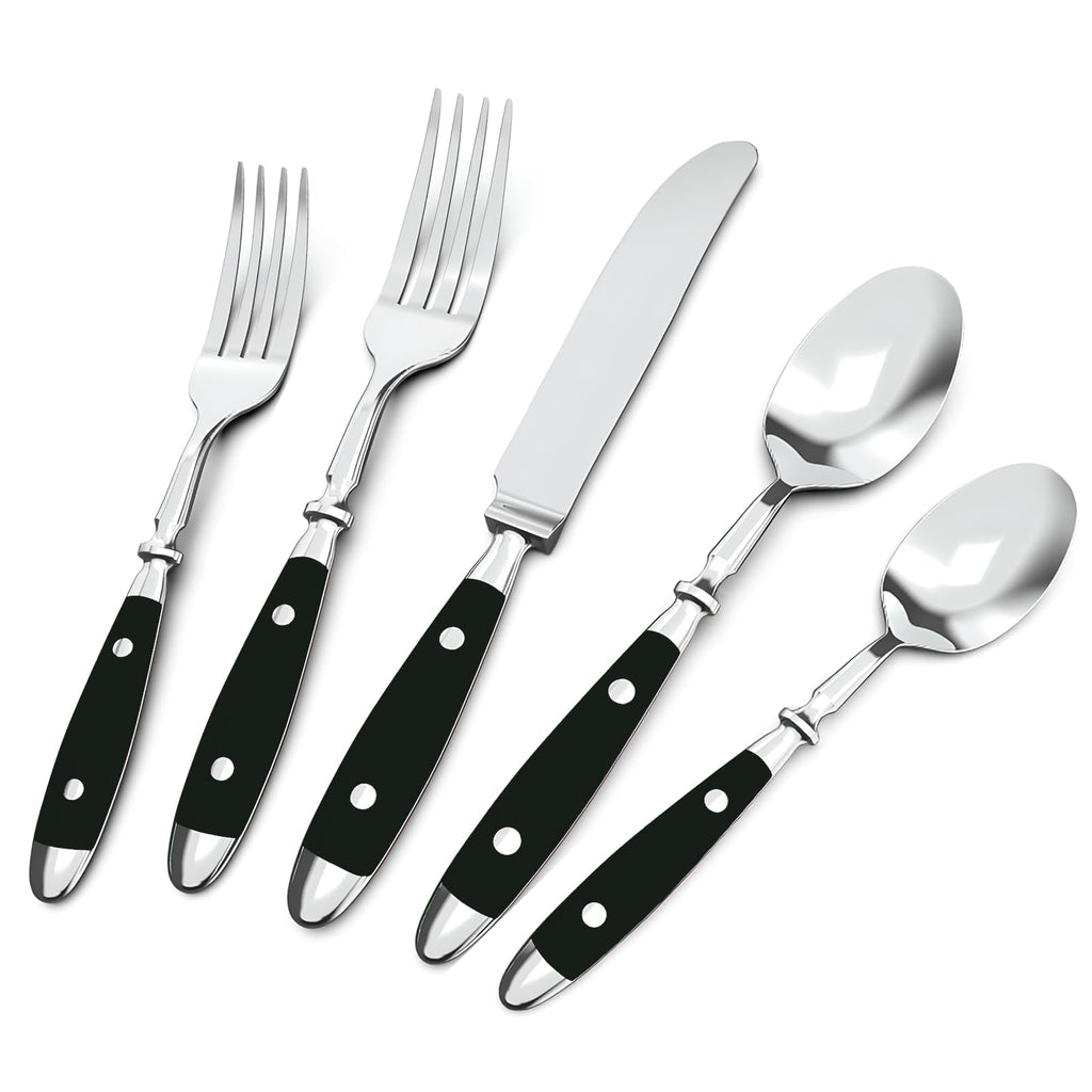 QUEARI Retro 20-Piece Silverware Set, Stainless Steel Cutlery Set, Vintage Flatware Set with Black Bakelite Handle, Dishwasher Safe| Service for 4