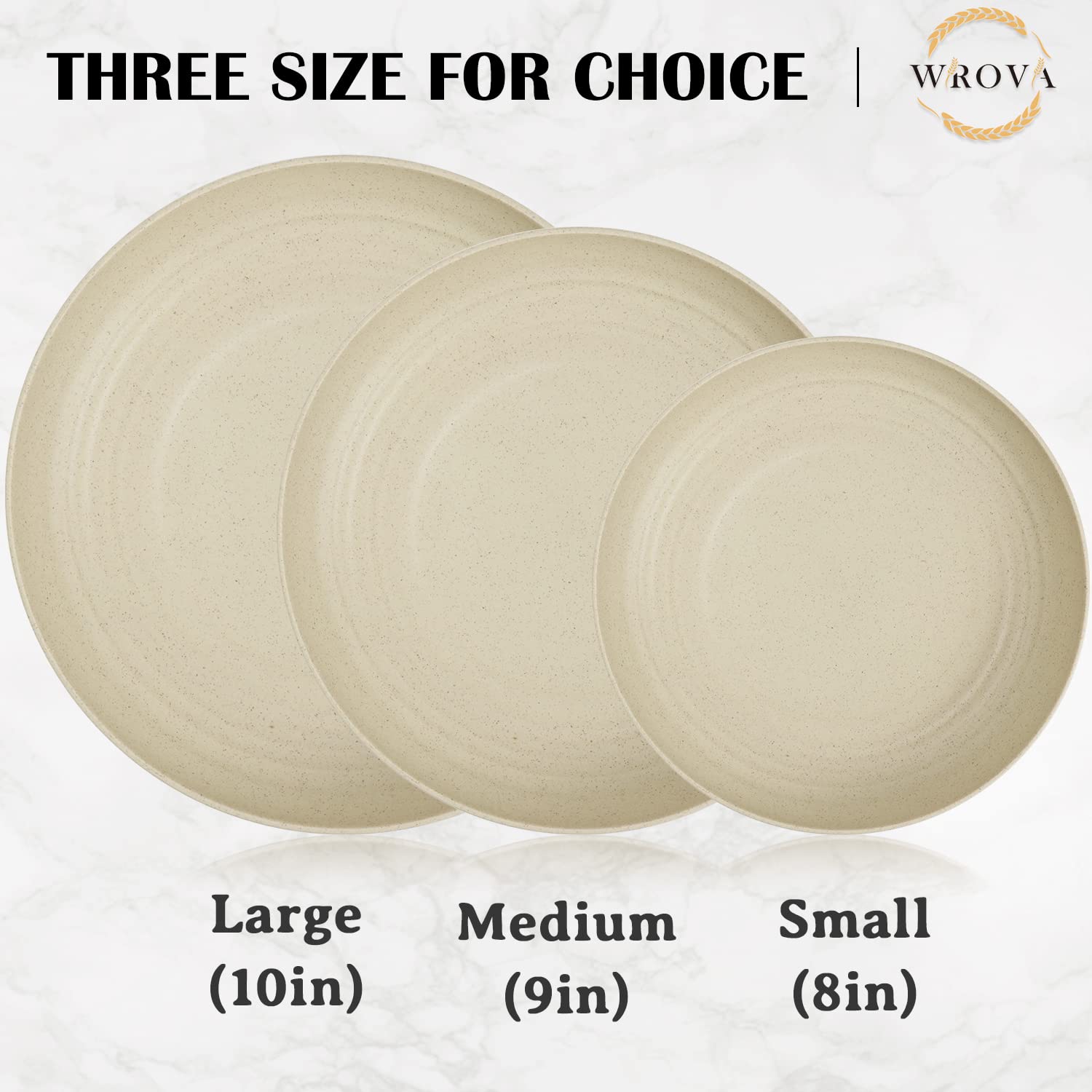Wrova Wheat Straw Plates - 9 Inch Unbreakable Dinner Plates Set of 8 - Dishwasher & Microwave Safe Plastic Plates Reusable - Lightweight Plates for kitchen,R.V. (Beige)