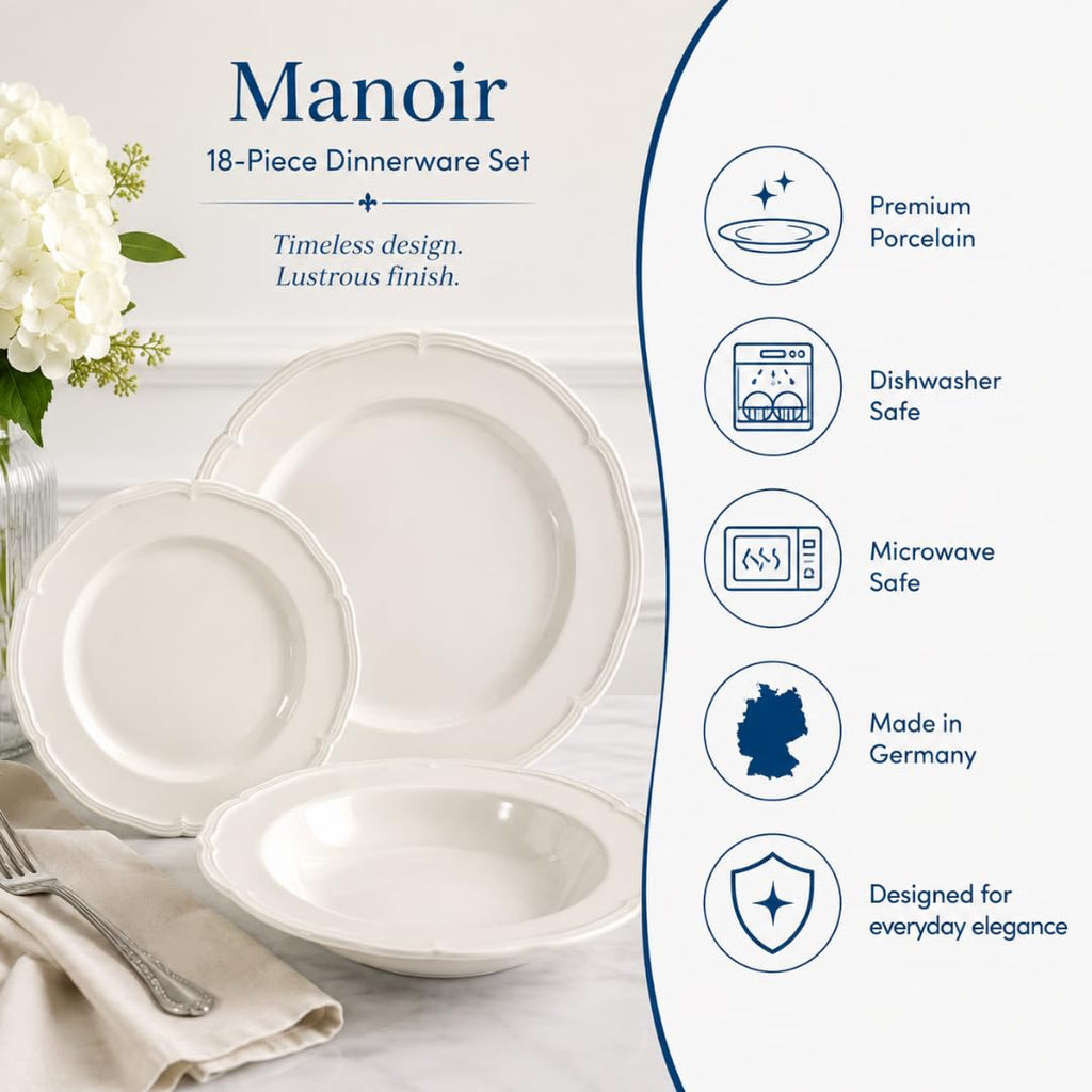 Villeroy & Boch Manoir 18 Piece Dinnerware Set, Creamy White