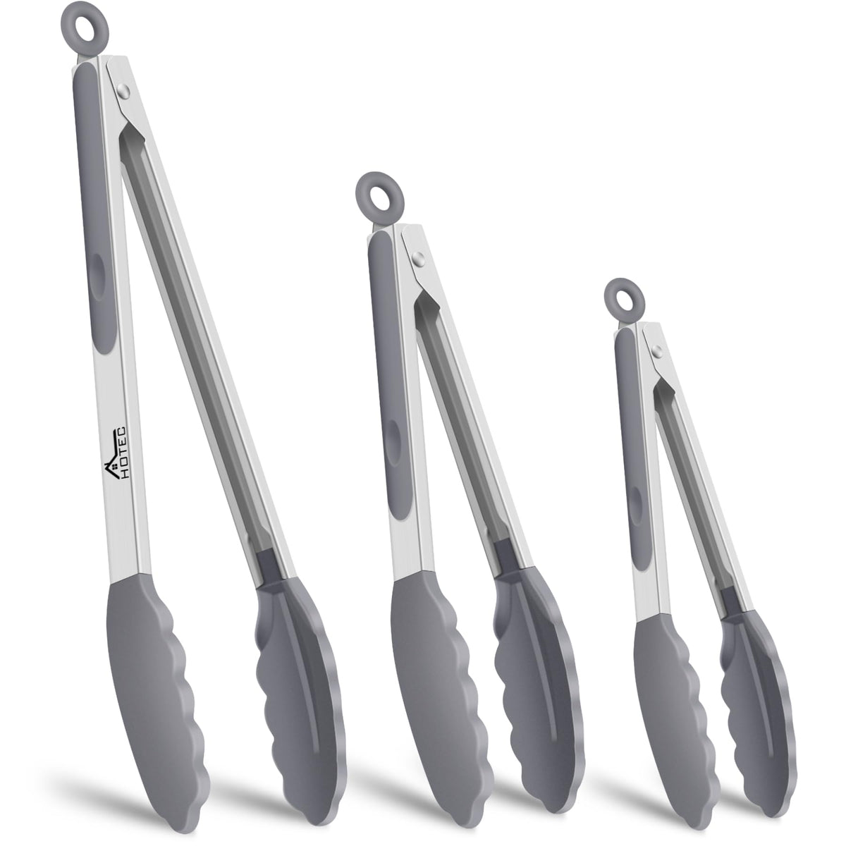 HOTEC Stainless Steel Kitchen Tongs with Silicone Tips, Set of 3-7",9" &12"