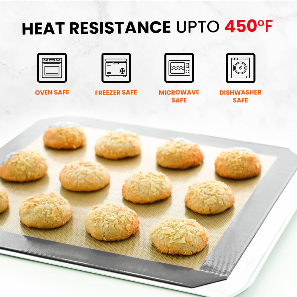 Silicone Baking Mat 2 Pack, Half Sheet 16.5 x 11.6, Non-Stick Liner for Oven