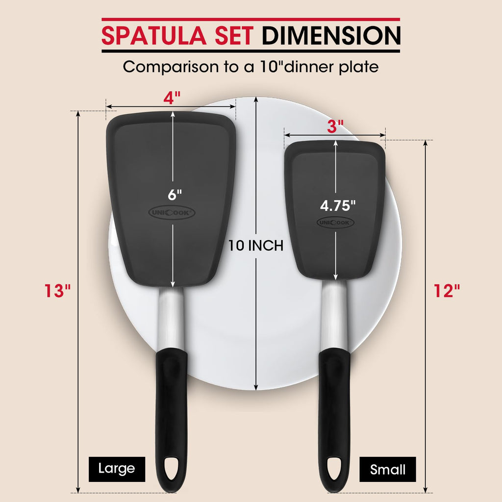 Unicook 2-Piece Silicone Spatula Turner Set for Everyday Cooking, Black