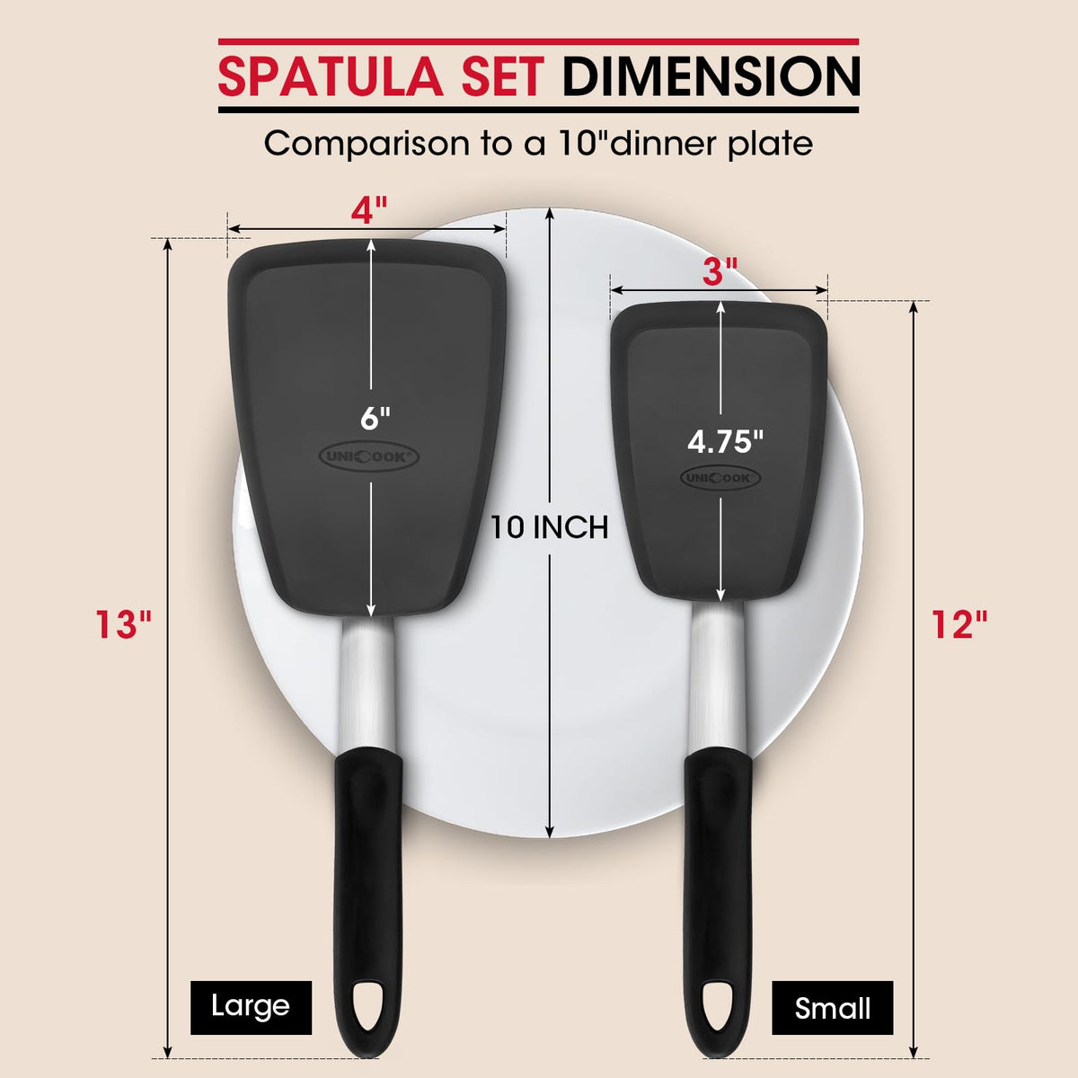 Unicook 2-Piece Silicone Spatula Turner Set for Everyday Cooking, Black
