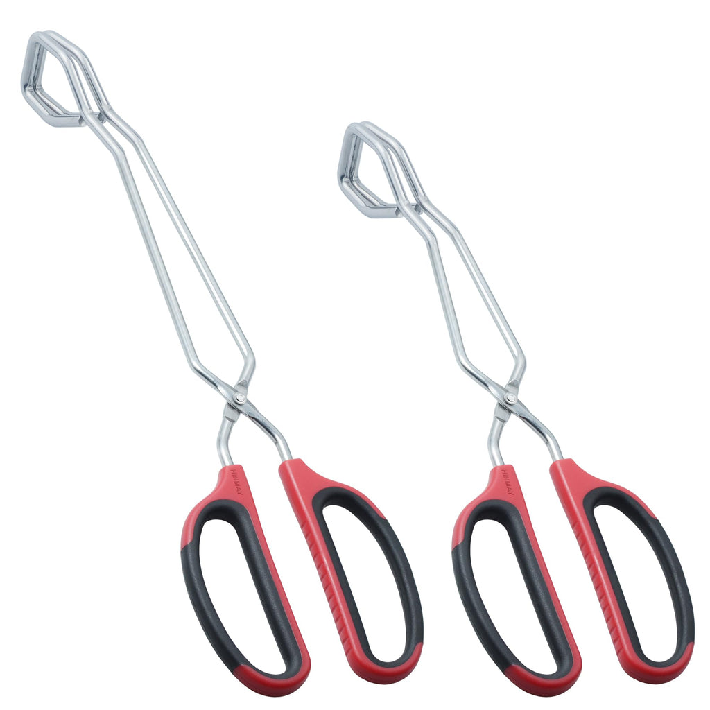 HINAMY 13" Stainless Steel Scissor Tongs with Comfort-Grip Handle, Set of 2