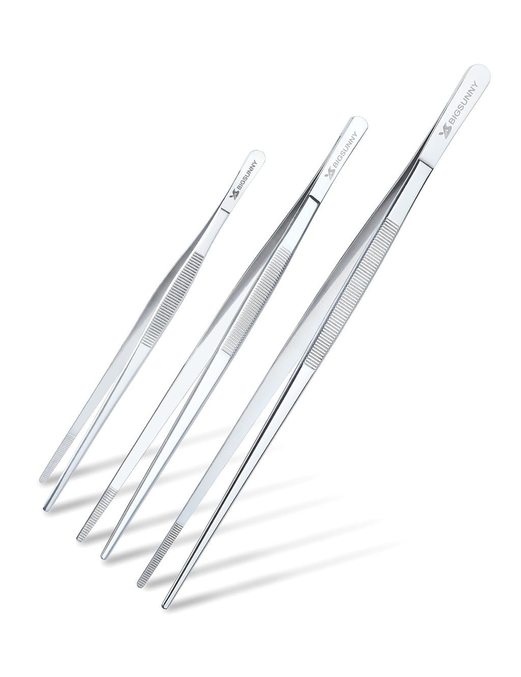 MSY BIGSUNNY Stainless Steel Food Tweezers Multi-function Cooking Tongs Kitchen Serving Tong (12" Round & 12" Pointed Tweezers)