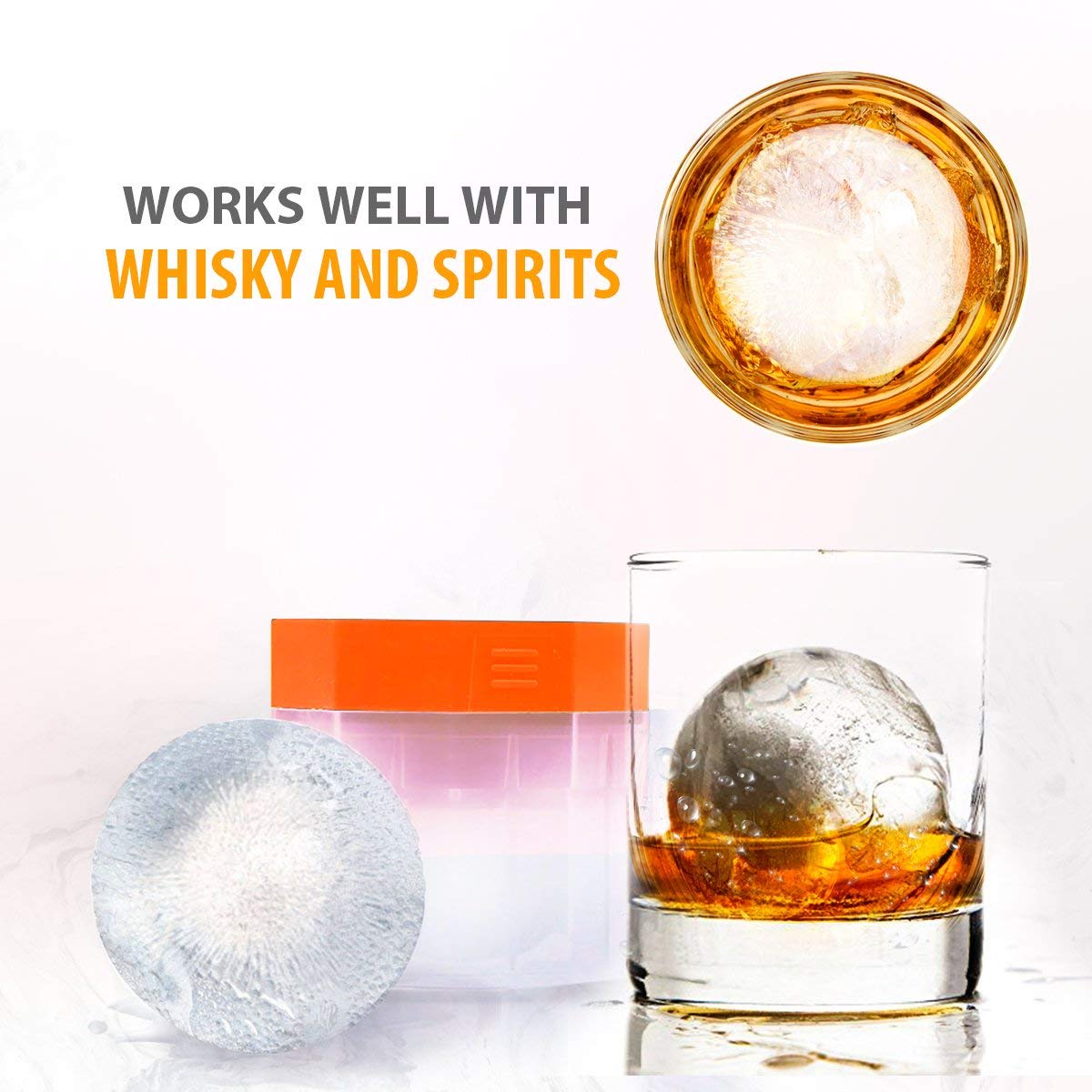 PREMIUM Ice Ball Molds, Round 2.5 Inch Ice Spheres. Stackable Slow Melting Round Ice Cube Maker for Whiskey and Bourbon (6, Multi)