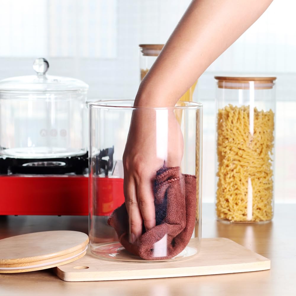 Set of 2 Large Glass Food Storage jar, 100 FL OZ (3000ml) Glass Flour Canister with Airtight Bamboo Lids for Kitchen Corner, BPA-Free Flour Container for Sugar, Ground Coffee, Rice and Dry Food