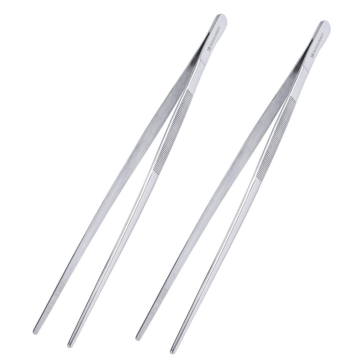 MSY BIGSUNNY Stainless Steel Food Tweezers Multi-function Cooking Tongs Kitchen Serving Tong (12" Round & 12" Pointed Tweezers)