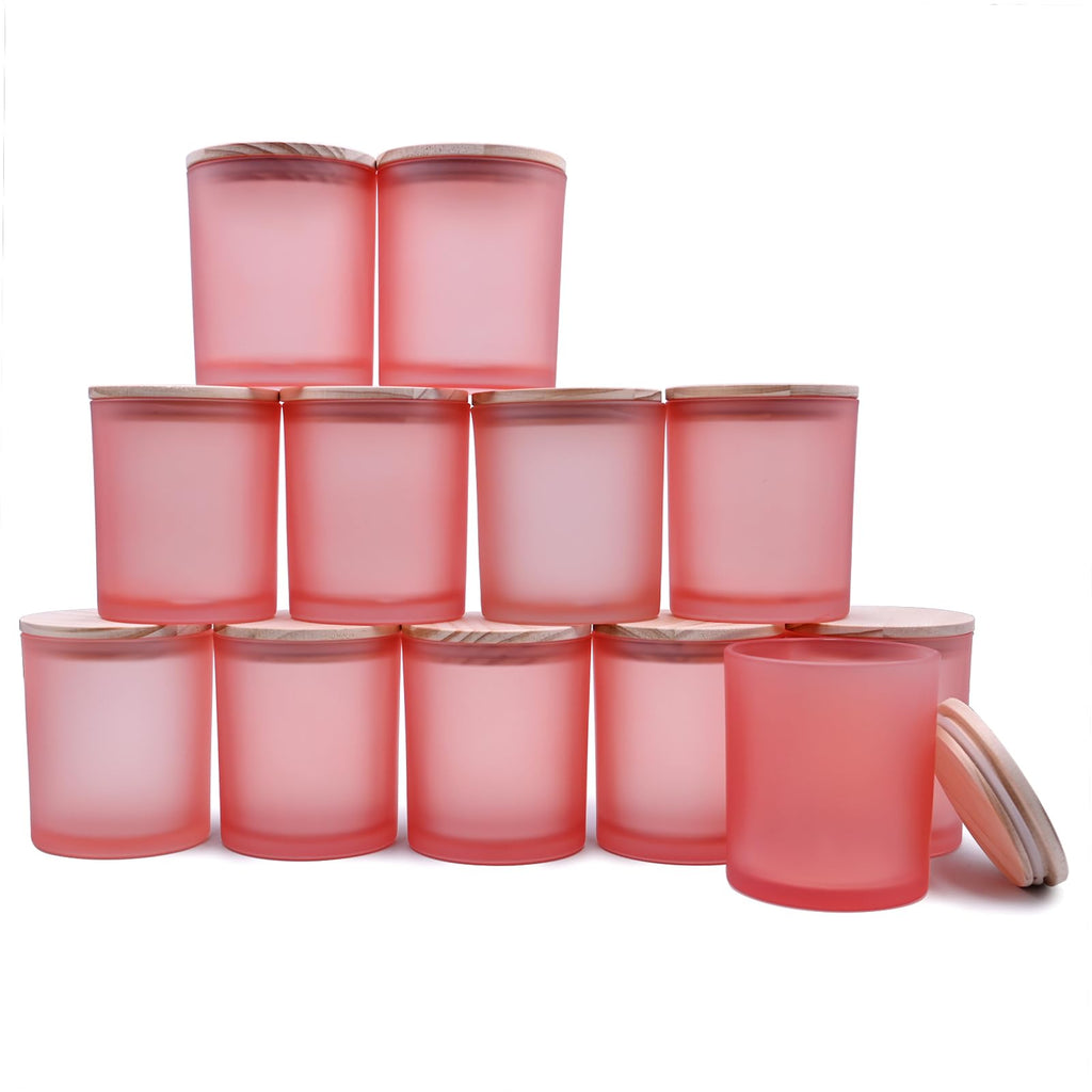 SHOWIN Thick Candle Jars for Making Candles 12 Pcs, 7 OZ Empty Jars with Wood Lids for Candle Making, Sample Container, Clear