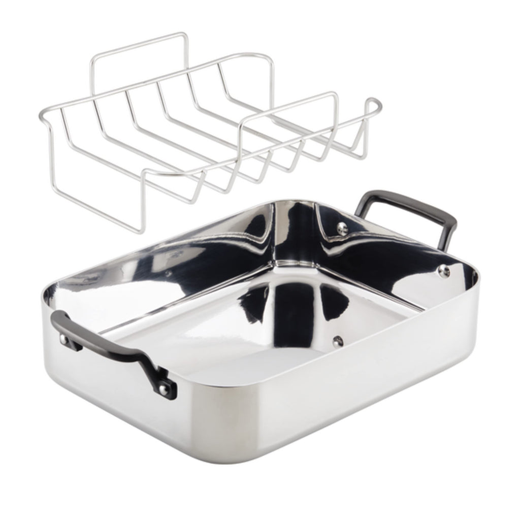 KitchenAid 5-Ply Clad Stainless Steel Roaster with Wire Rack, 15x11.5 inch